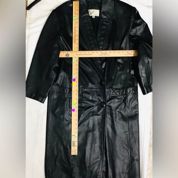 VINTAGE Black Leather Maxi Coat - Picture 8 of 12